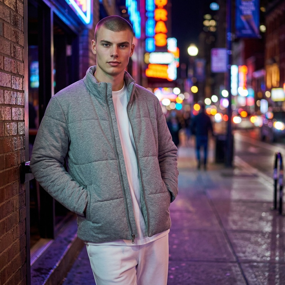 Men's Grey Quilted Insulated Puffer Jacket